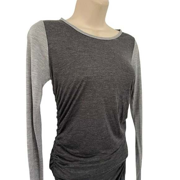 DEREK LAM 10 CROSBY Two Tone Gray Long Sleeve Ruched Sides Tee Shirt Dress Sz S - Picture 2 of 7